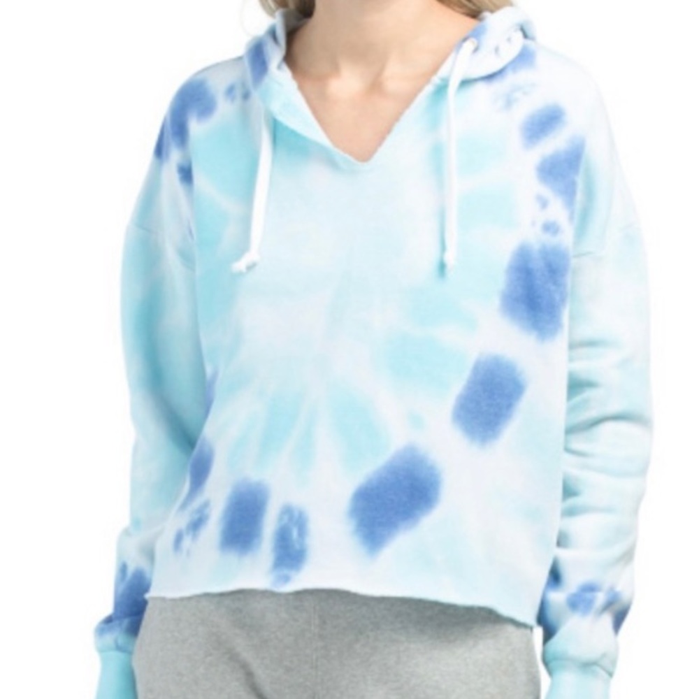 Ocean Drive cropped blue tie dye drawstring hoodie
